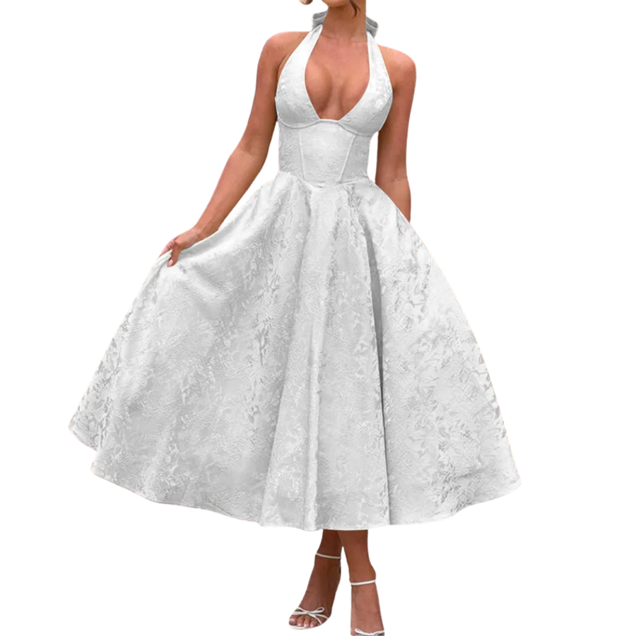 VENETIA™ – Jacquard Halter Backless Evening Dress