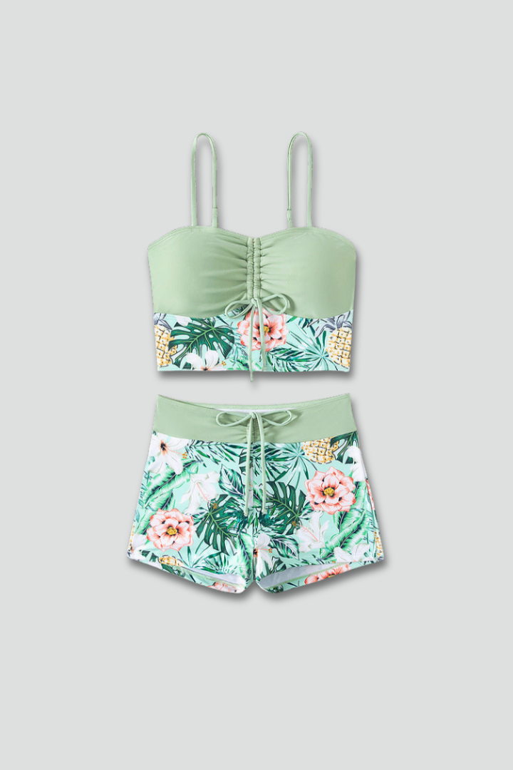 Women’s Bikini Set with Ruched Top and Shorts