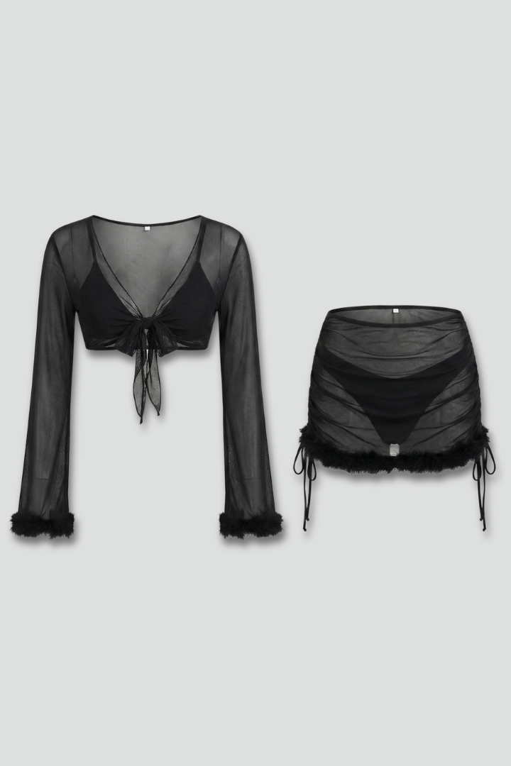Women’s Bikini Set with Sheer Top and Skirt