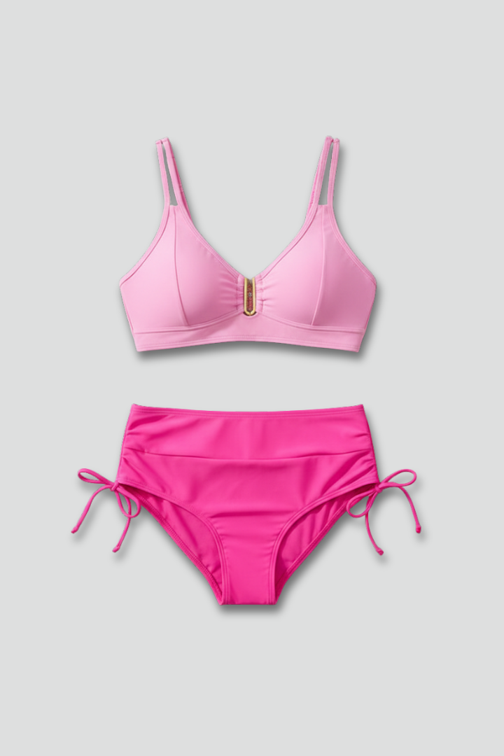 Women’s Bikini Set with Split Straps and High Waist Bottom