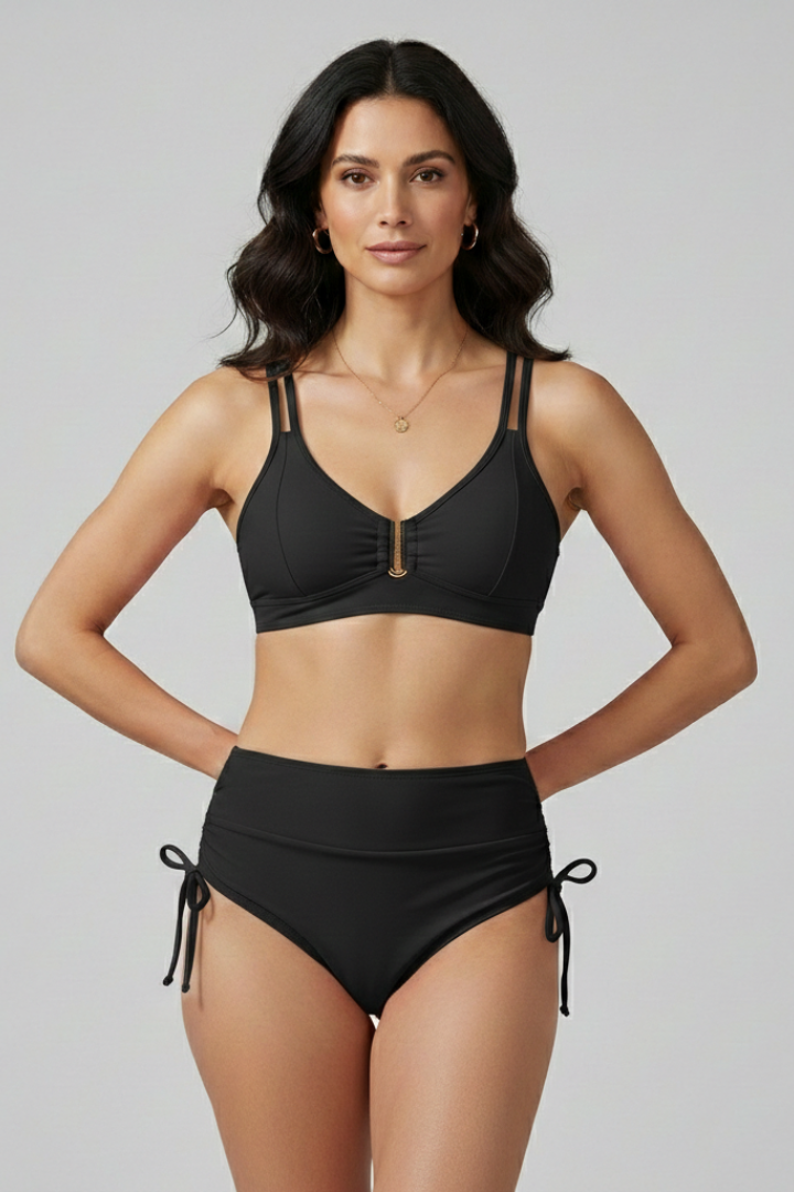 Women’s Bikini Set with Split Straps and High Waist Bottom