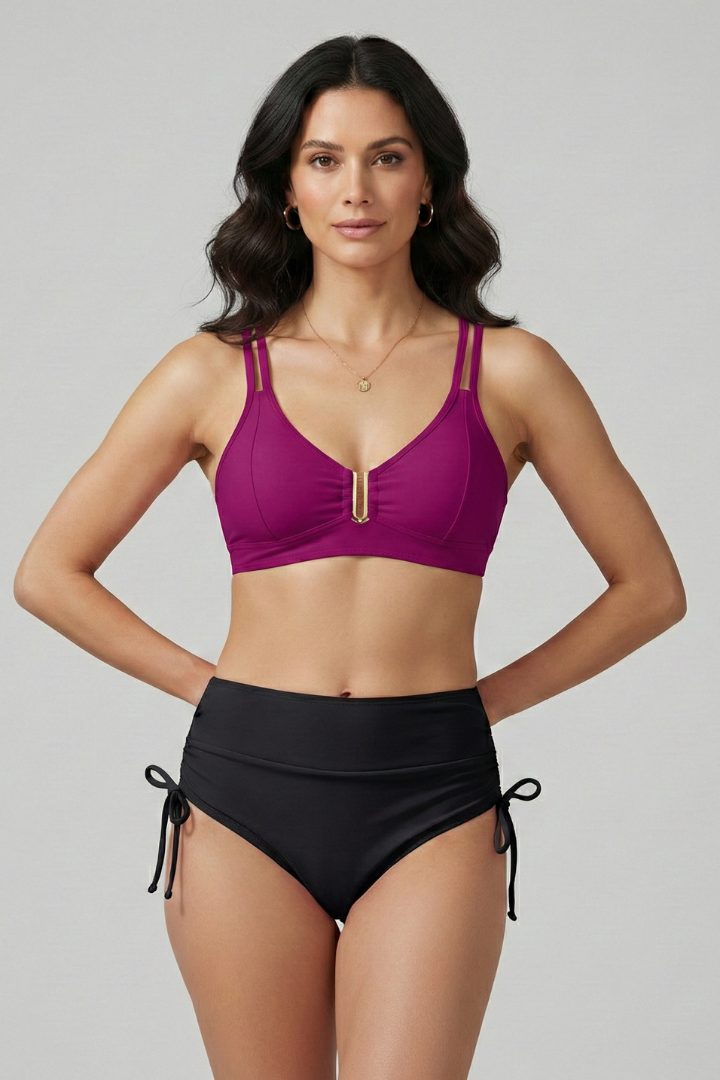 Women’s Bikini Set with Split Straps and High Waist Bottom