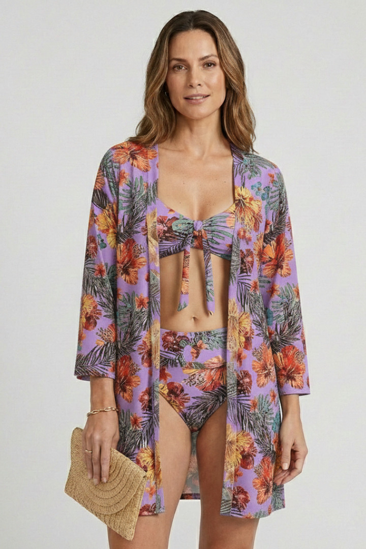 Women’s Bikini Set with Tie Top and Cover-Up