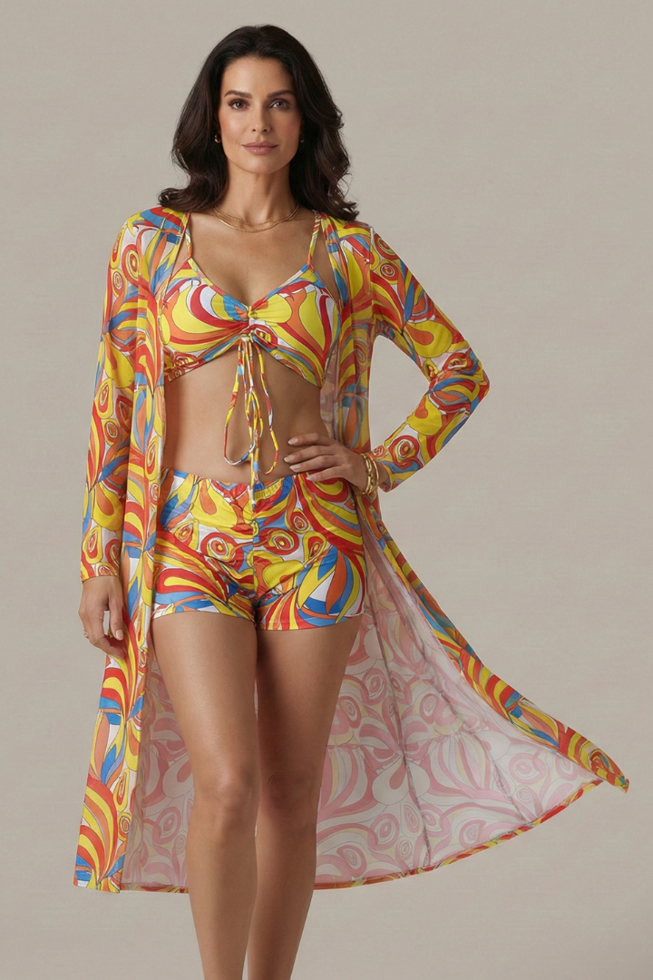 Women’s Bikini Set with Tie Top and Long Cover Up