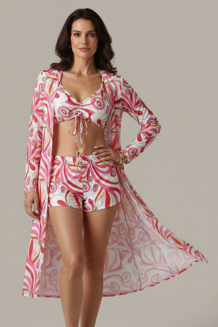 Women’s Bikini Set with Tie Top and Long Cover Up