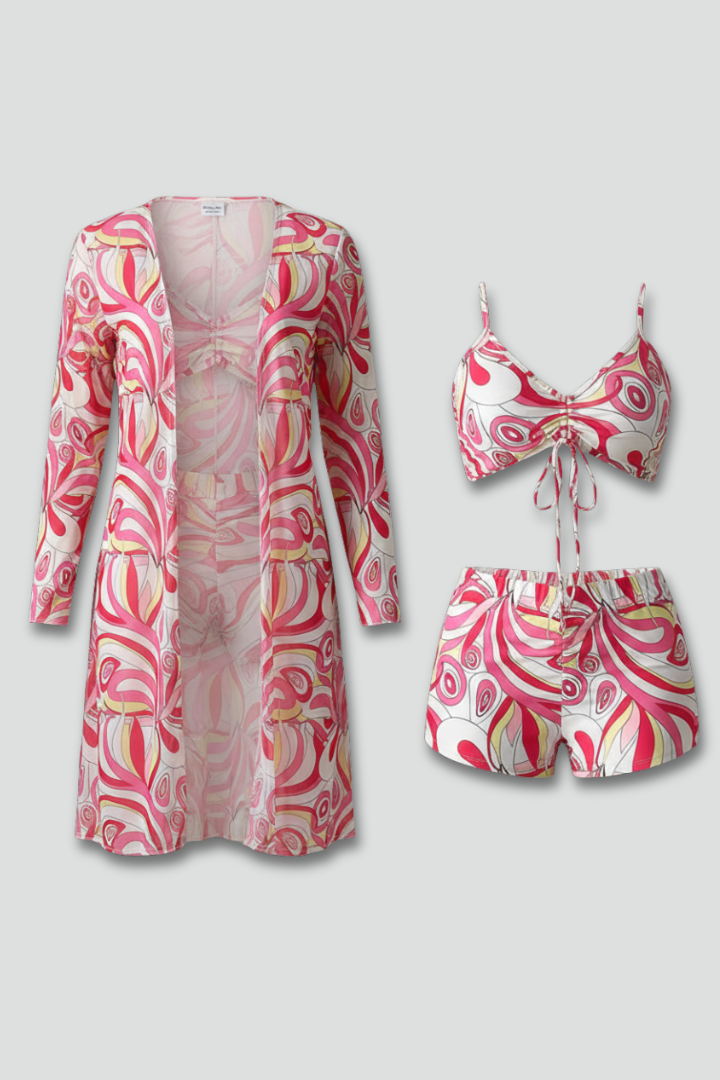 Women’s Bikini Set with Tie Top and Long Cover Up