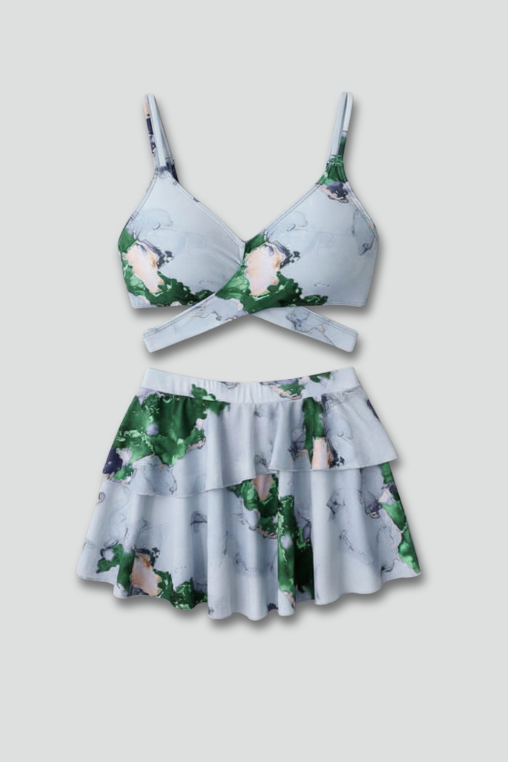 Women’s Bikini Set with Wrap Top and Flared Skirt