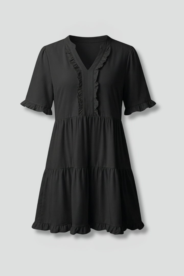 Women’s Dress with V Neck and Ruffle Detail