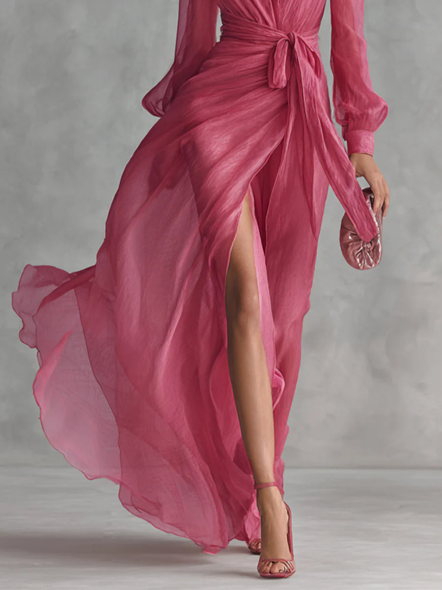 Beatrice™ - Elegant Chiffon V-neck Tie-waist Long Dress