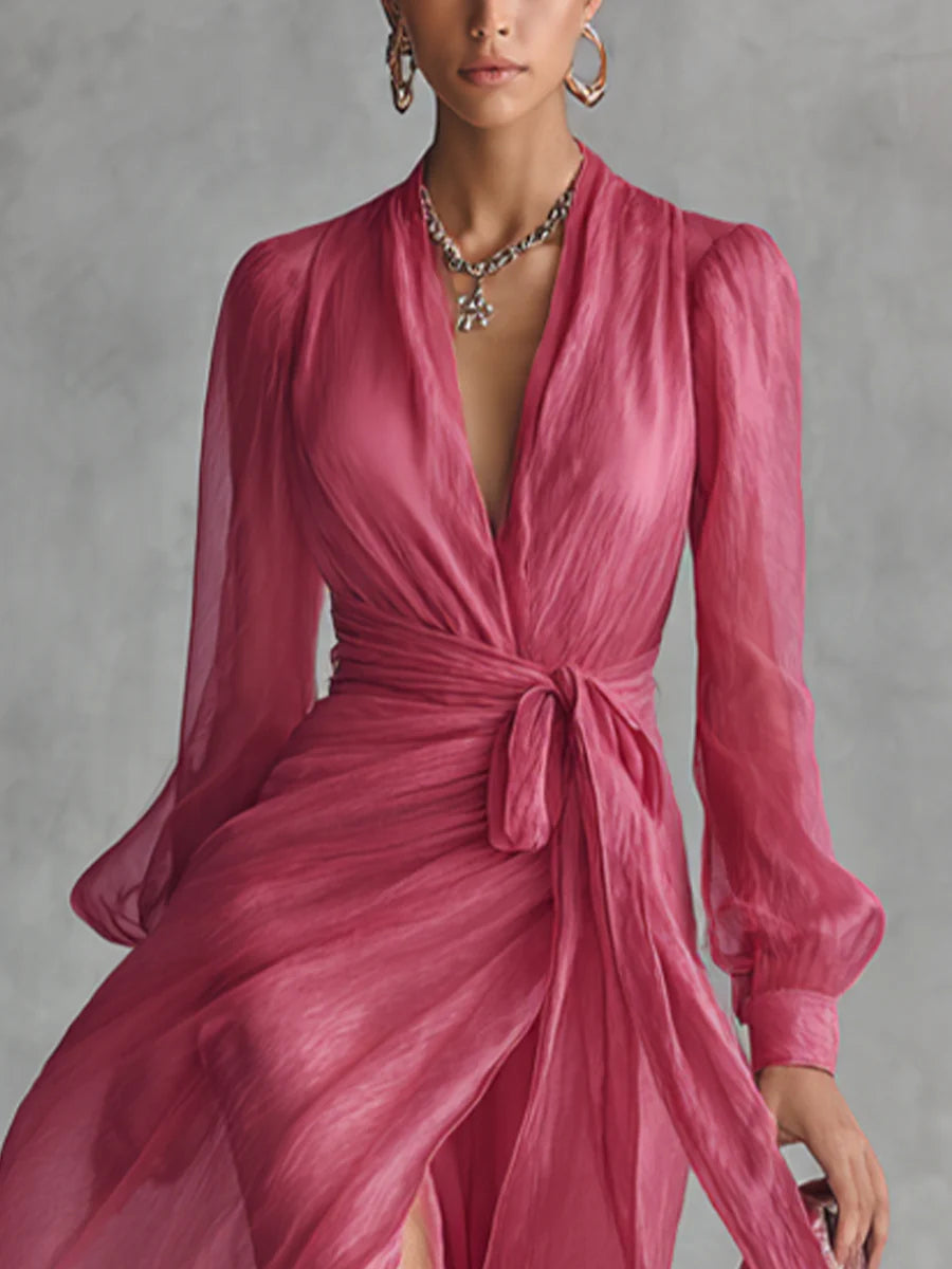 Beatrice™ - Elegant Chiffon V-neck Tie-waist Long Dress