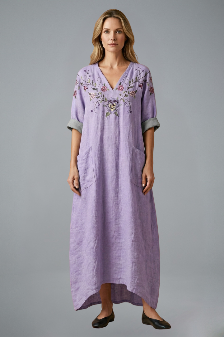 Women’s Maxi Dress with Embroidery and Side Pockets