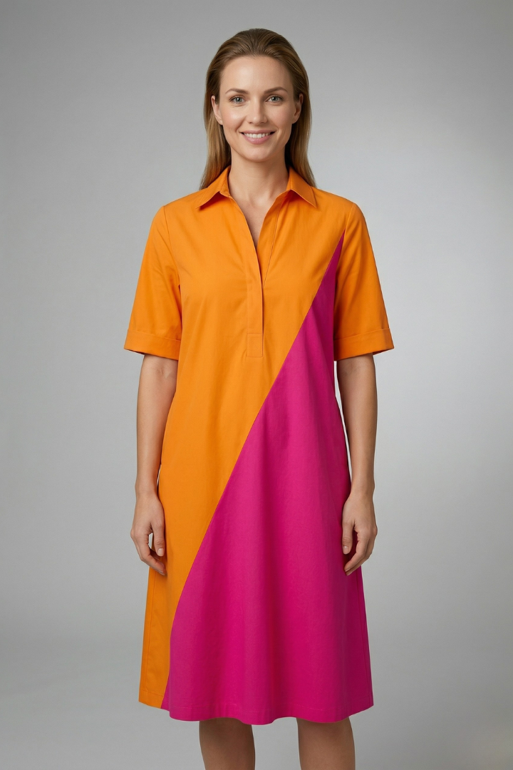 Women’s Midi Dress with Collar Neck and Short Sleeves