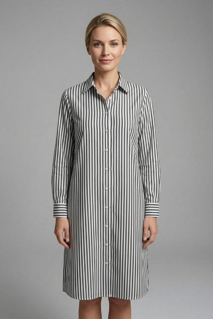 Women’s Shirt Dress with Button Fastening and Long Sleeves