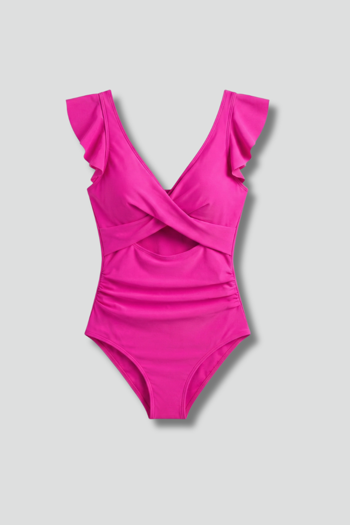 Women’s Swimsuit with Ruffle Sleeves and Cut-Out
