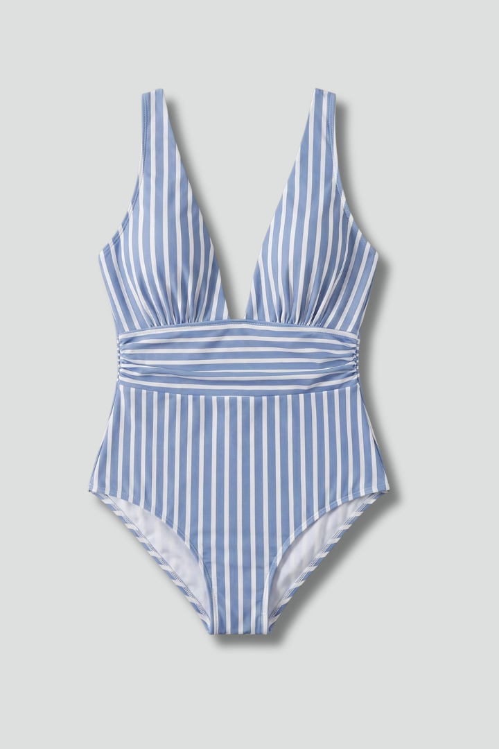 Women’s Swimsuit with V-Neck and Striped Surface