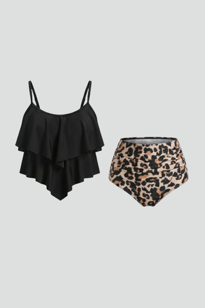Women’s Tankini Set with Ruffle Top and High Waist Bottom