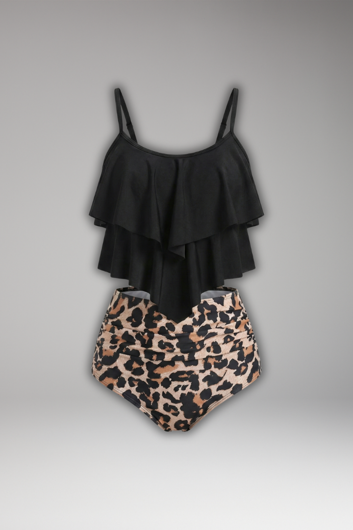 Women’s Tankini Set with Ruffle Top and High Waist Bottom