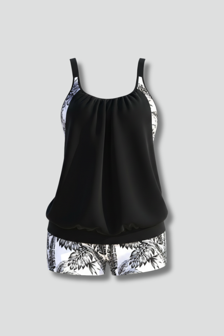 Women’s Tankini Set with Scoop Neck and Printed Shorts