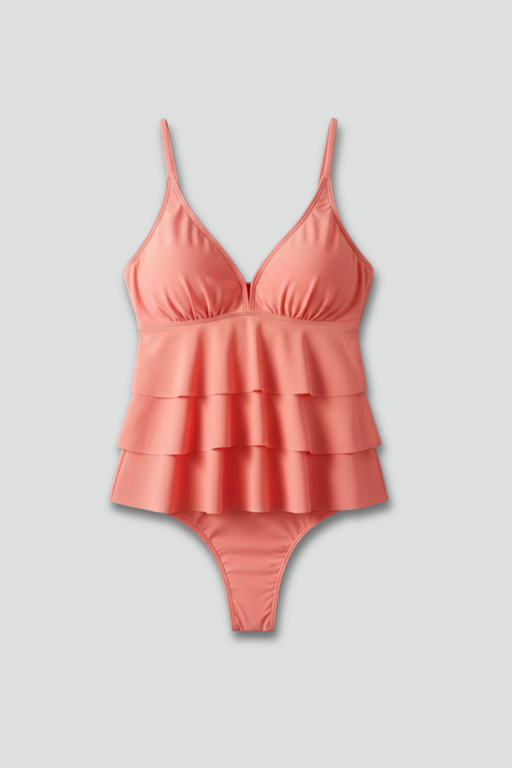 Women’s Tankini Set with V-Neck and Tiered Ruffles
