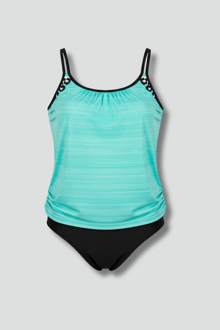 Women’s Tankini Swimsuit with Scoop Neck and Printed Trim