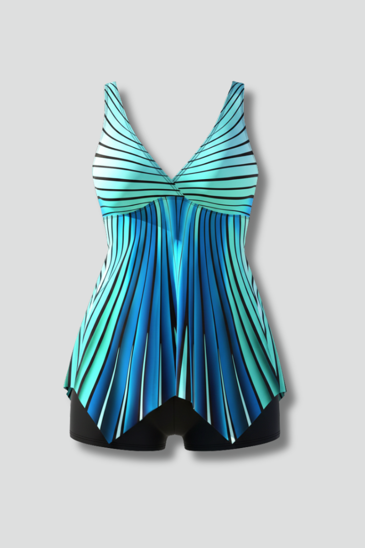 Women’s Tankini Swimsuit with V-Neck and Pleated Hem