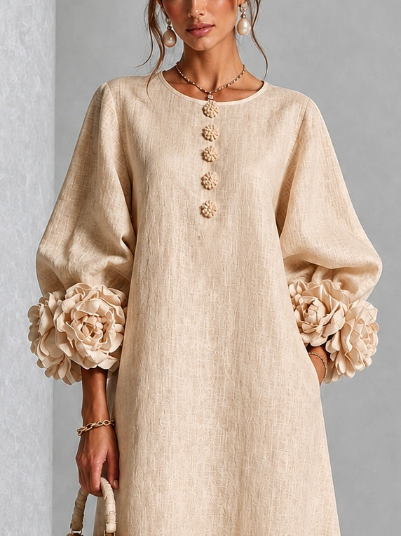 Elowen | Rosette-Cuff Button Midi Dress