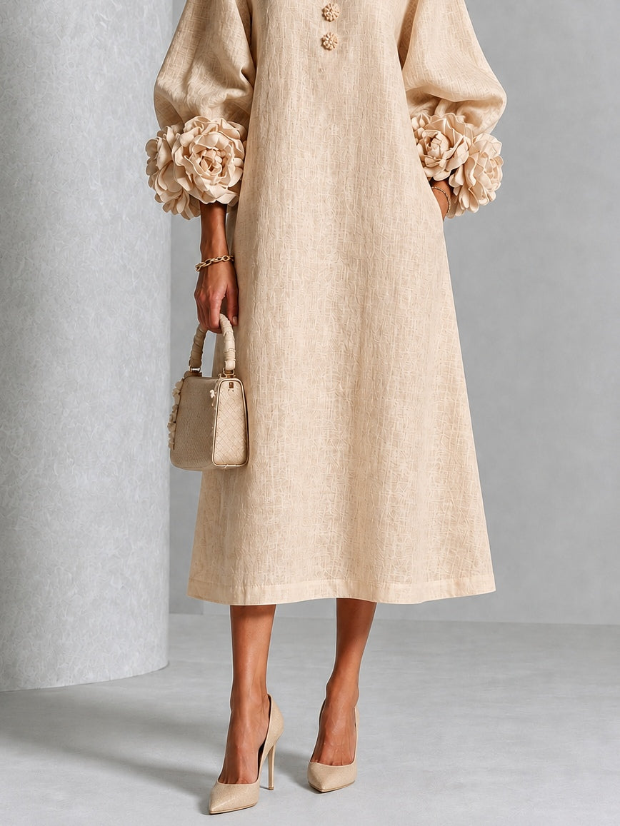 Elowen | Rosette-Cuff Button Midi Dress