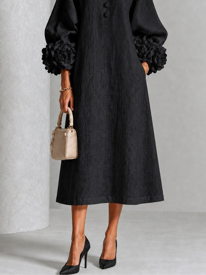 Elowen | Rosette-Cuff Button Midi Dress