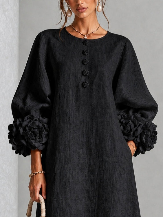 Elowen | Rosette-Cuff Button Midi Dress
