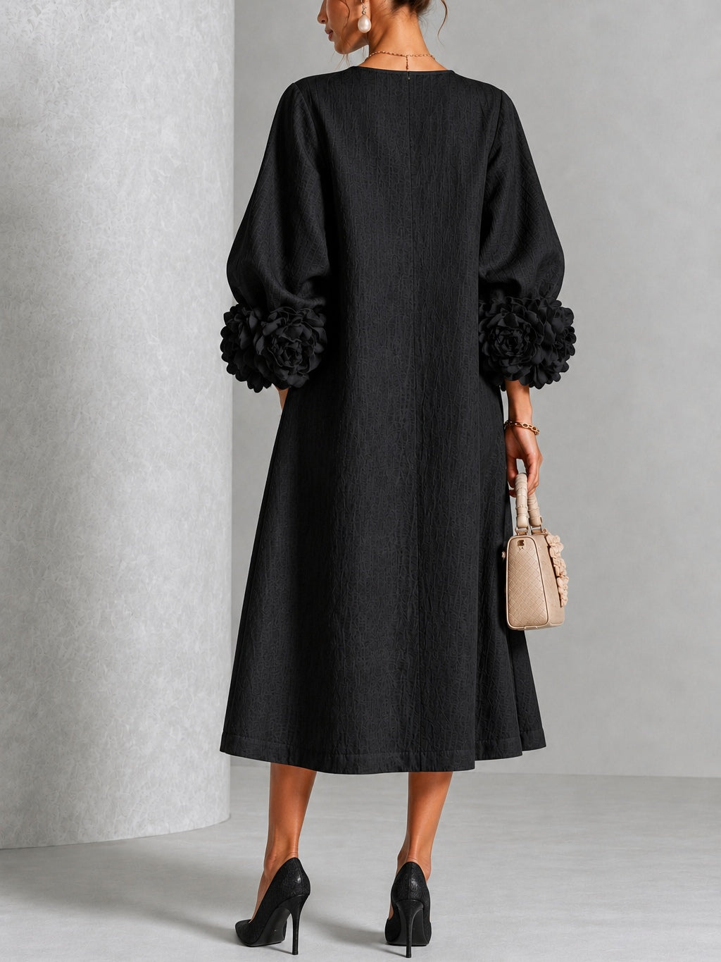 Elowen | Rosette-Cuff Button Midi Dress