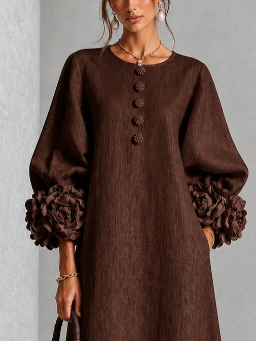 Elowen | Rosette-Cuff Button Midi Dress