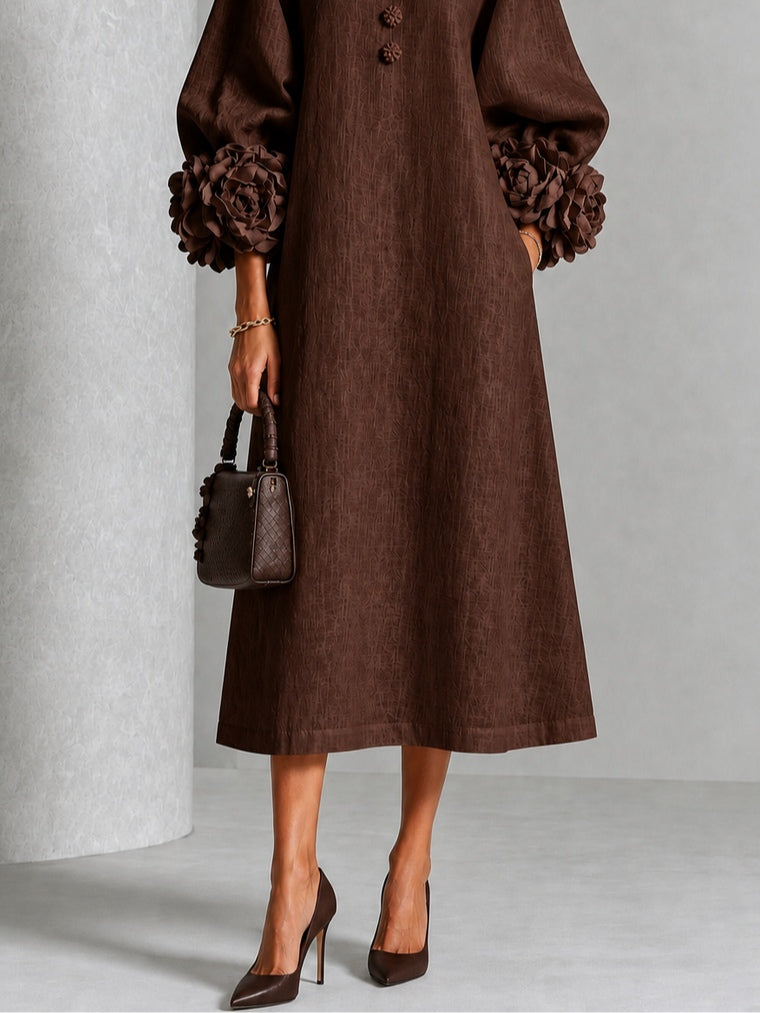 Elowen | Rosette-Cuff Button Midi Dress