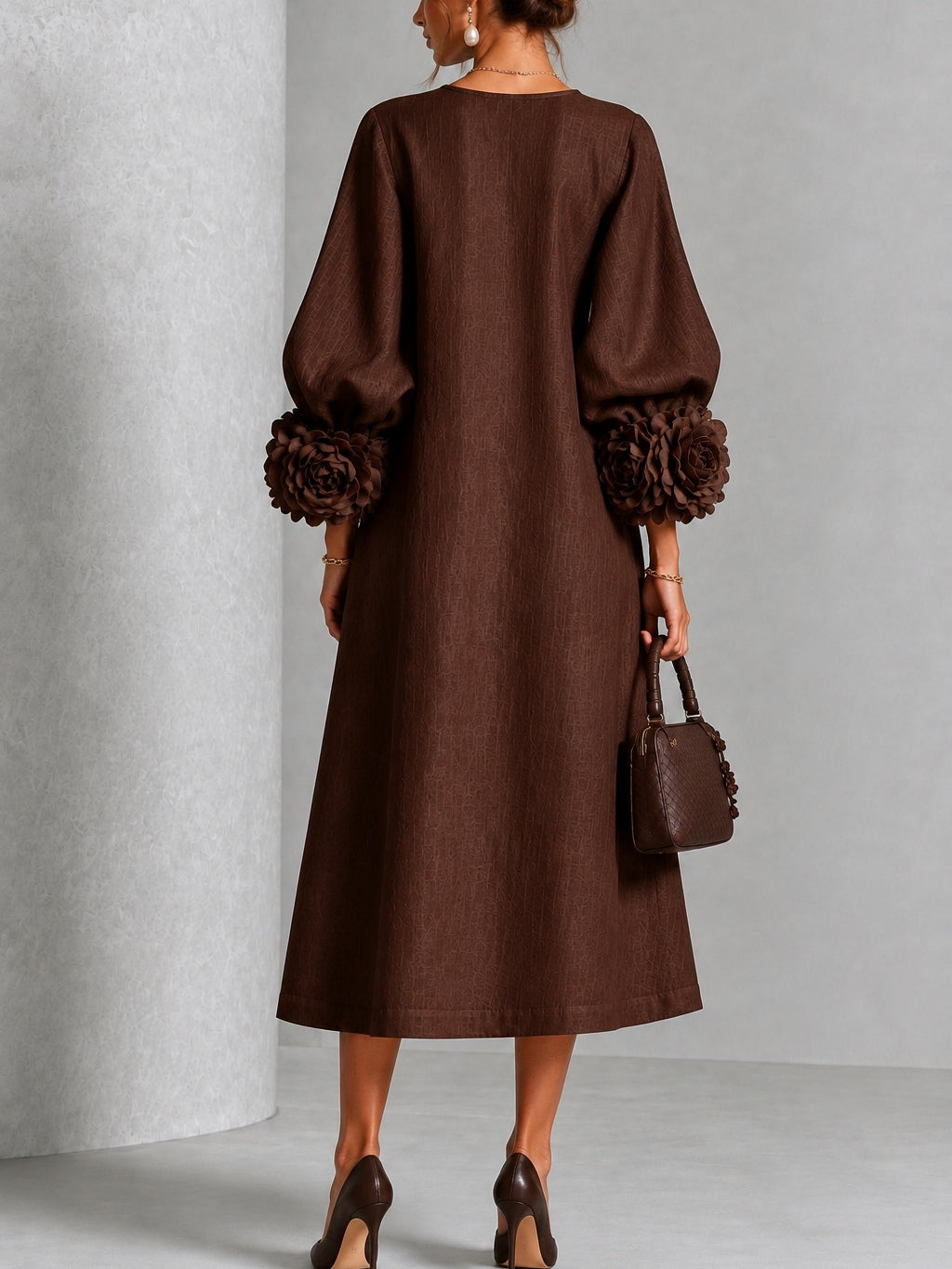 Elowen | Rosette-Cuff Button Midi Dress
