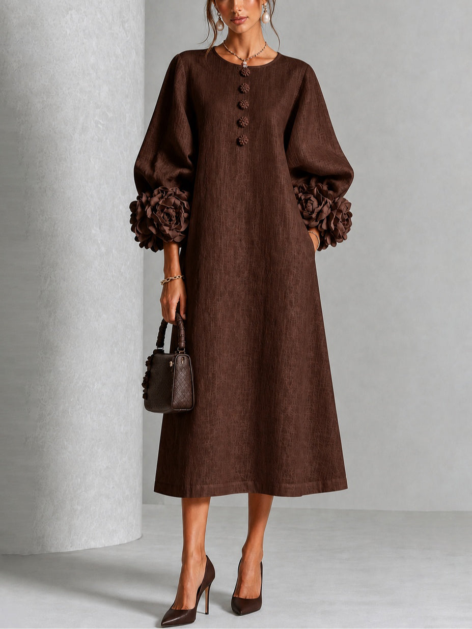 Elowen | Rosette-Cuff Button Midi Dress
