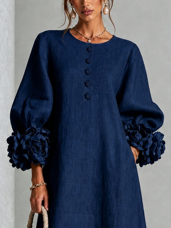 Elowen | Rosette-Cuff Button Midi Dress