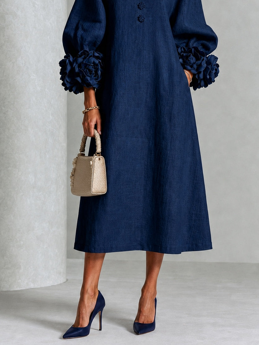 Elowen | Rosette-Cuff Button Midi Dress