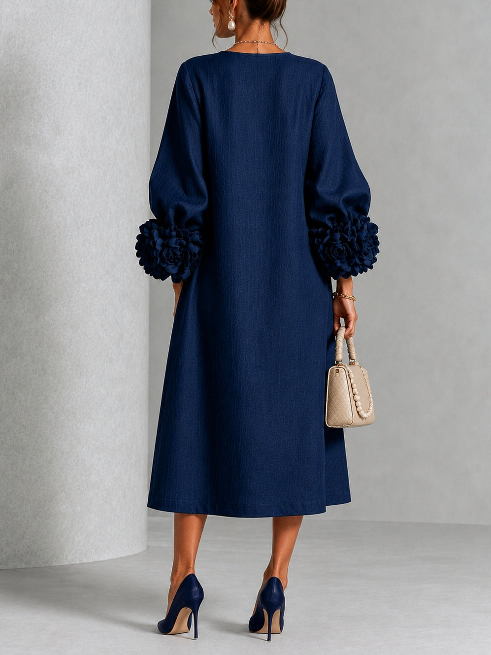 Elowen | Rosette-Cuff Button Midi Dress