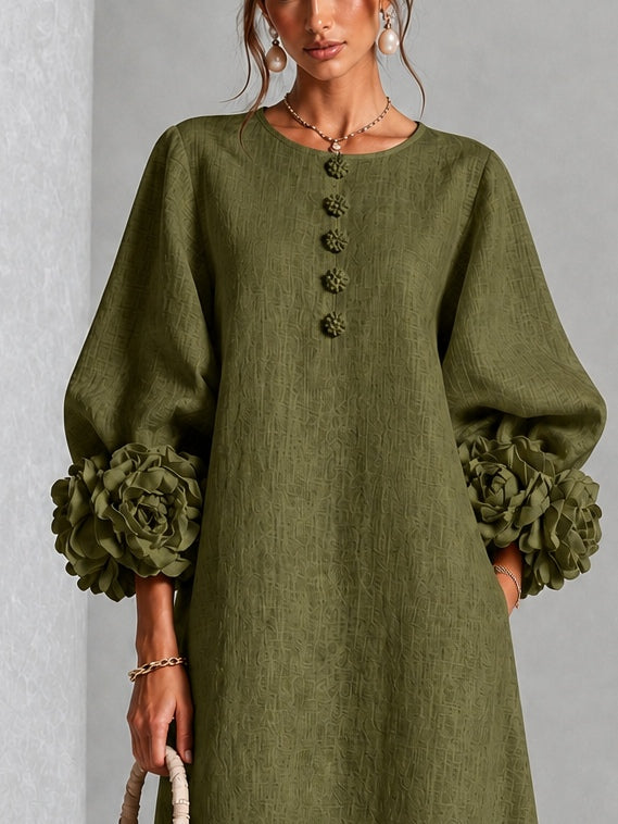 Elowen | Rosette-Cuff Button Midi Dress