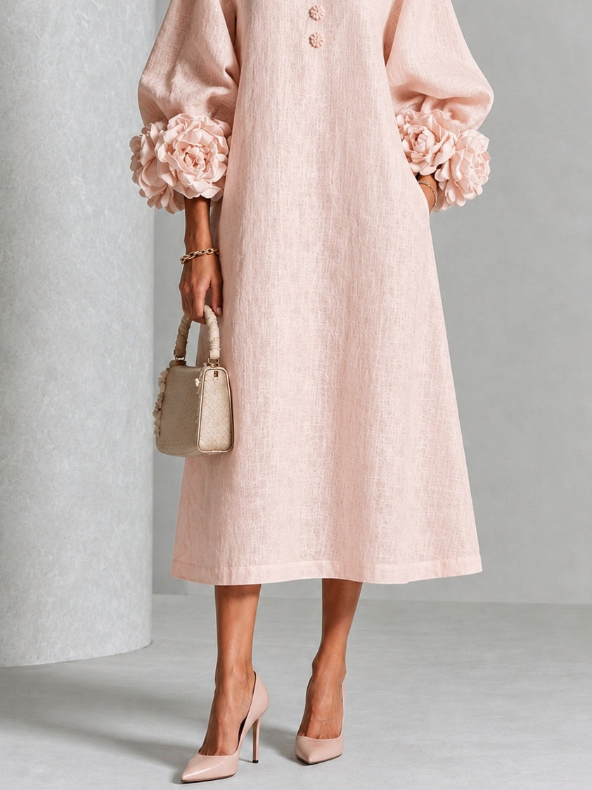 Elowen | Rosette-Cuff Button Midi Dress