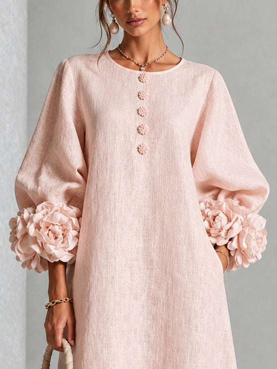 Elowen | Rosette-Cuff Button Midi Dress