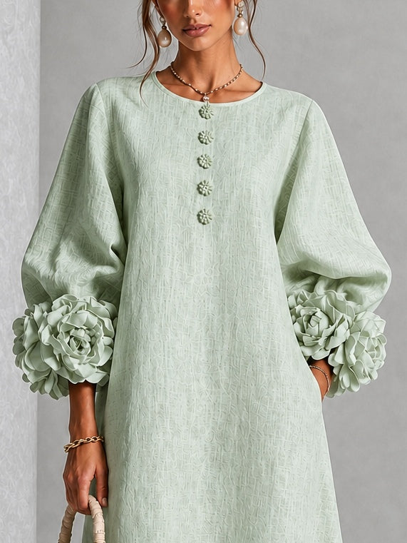 Elowen | Rosette-Cuff Button Midi Dress