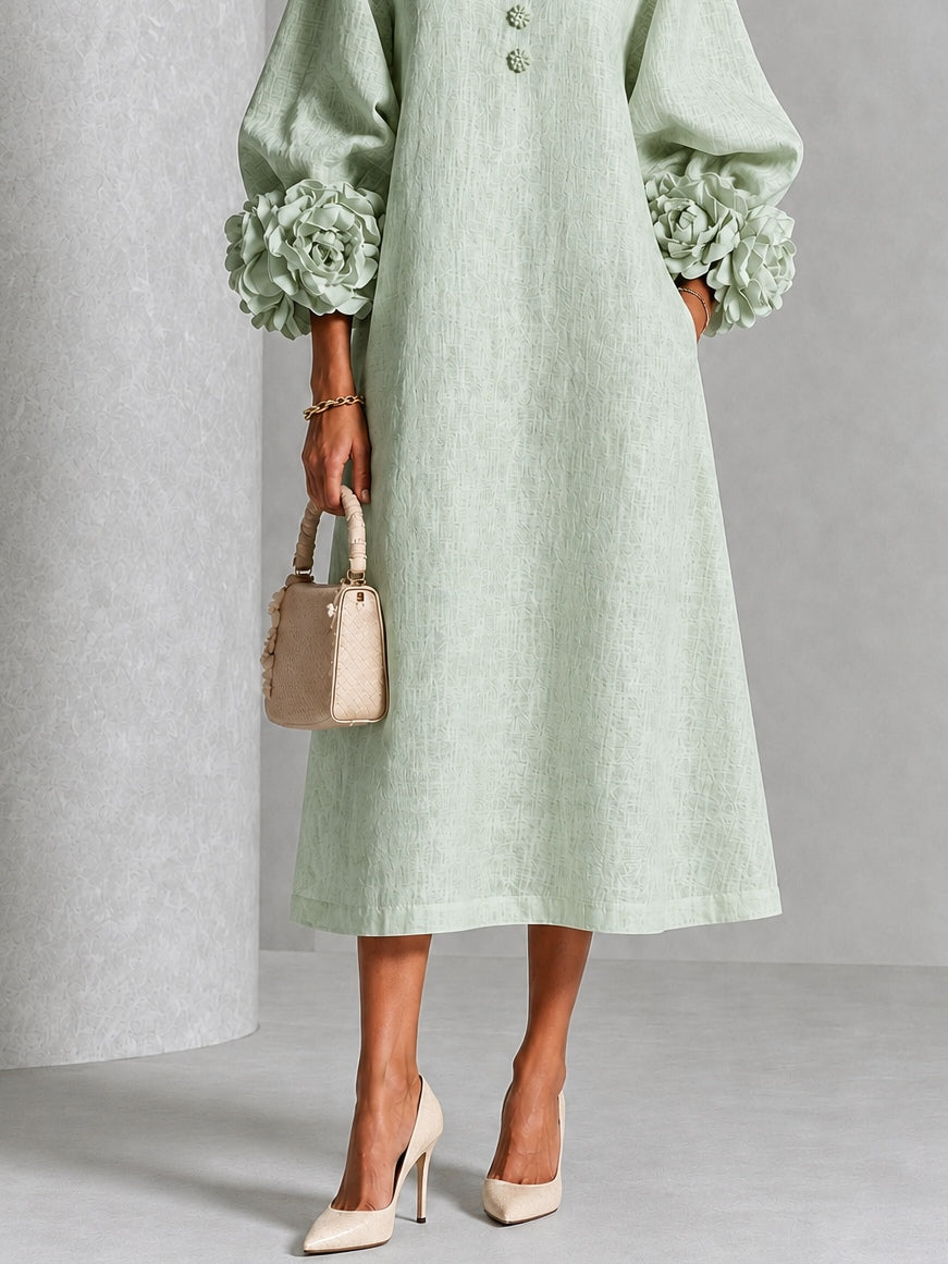 Elowen | Rosette-Cuff Button Midi Dress