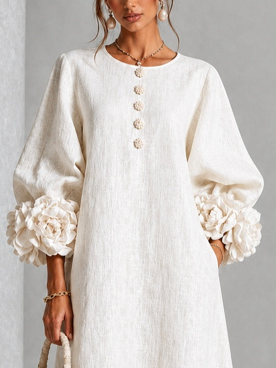 Elowen | Rosette-Cuff Button Midi Dress