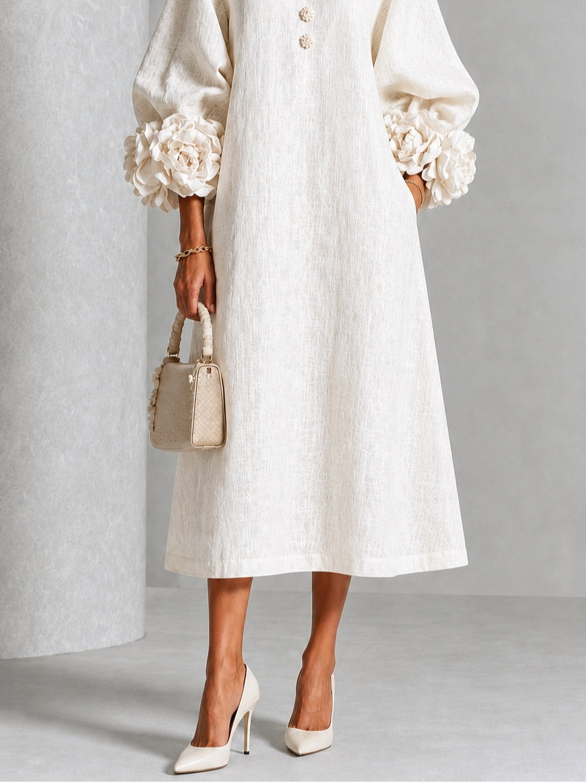 Elowen | Rosette-Cuff Button Midi Dress