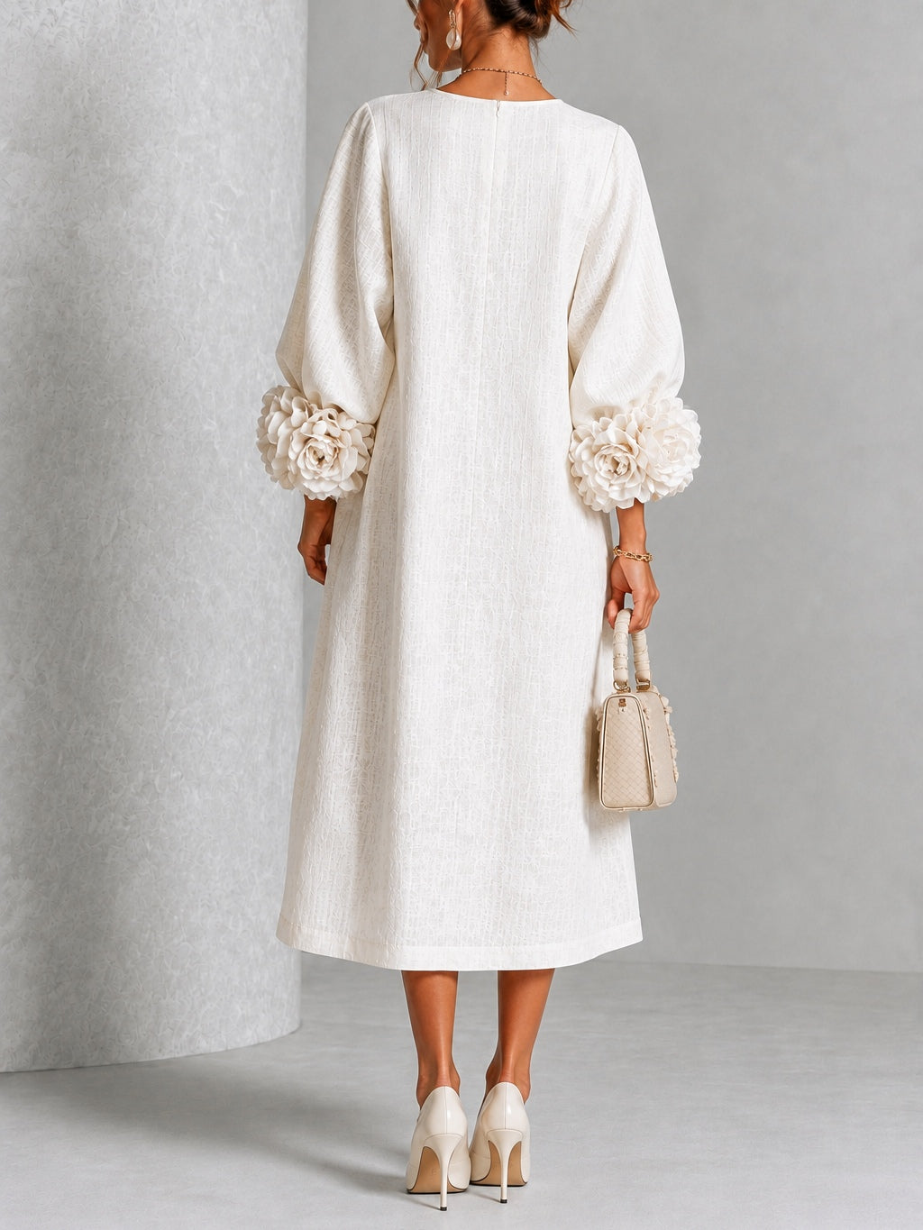 Elowen | Rosette-Cuff Button Midi Dress