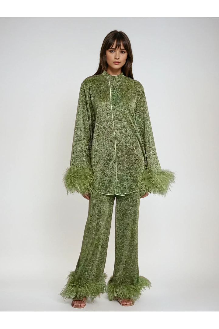 Amara – Feather-Trimmed Loungewear Set