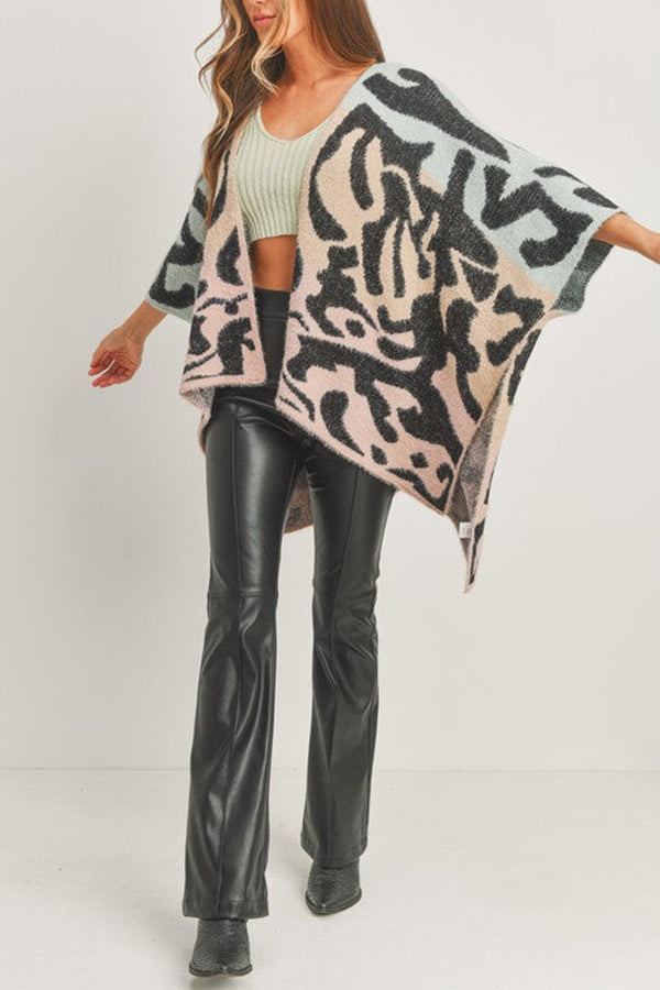 Incredibly Soft Knit Gradient Animal Print Poncho Cardigan