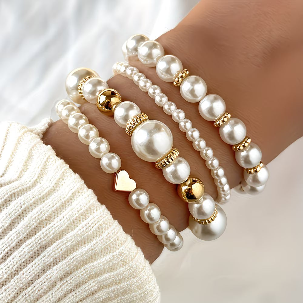 Set of 4 Stackable Pearl Bracelets