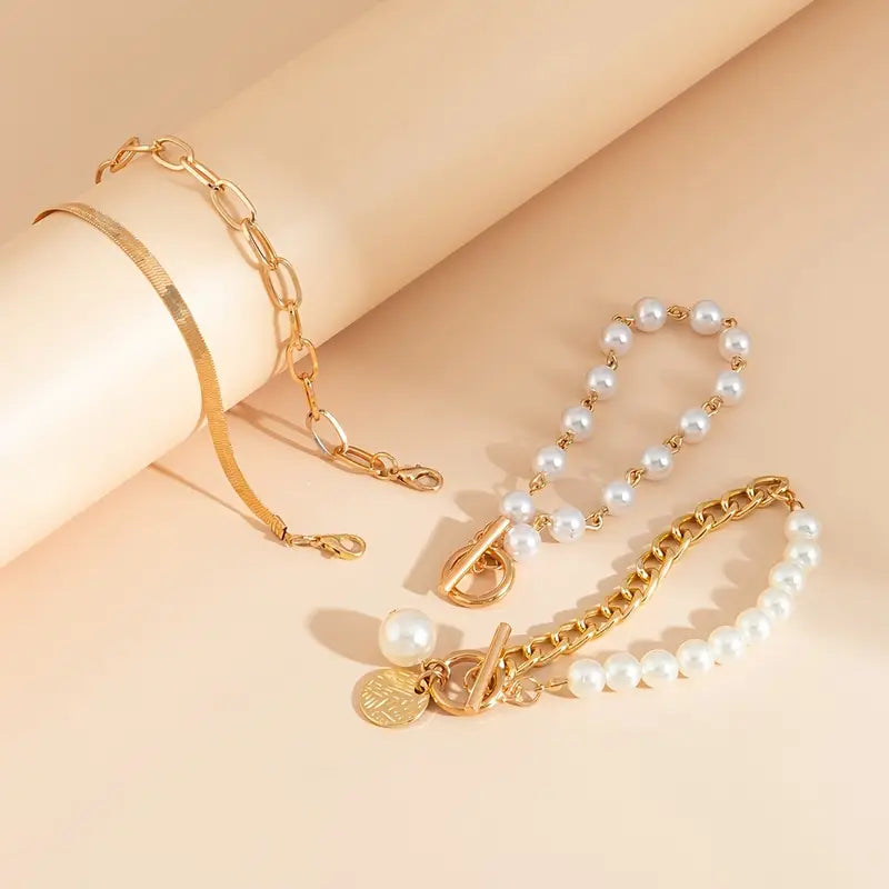 Luxury layered pearl bracelet set