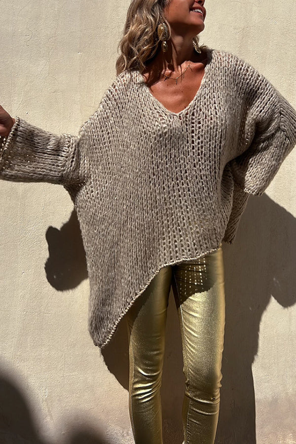 Chill Touch Knit Stripe Trim Loose Pullover Sweater